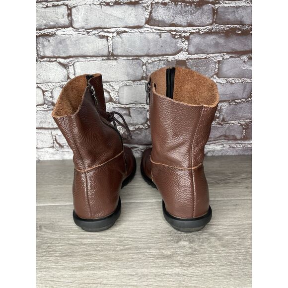 Hin Rui VTG Brown Leather Ankle Boots Rope Laces Side Zip Women 8.5M US/39EU 250 - Picture 5 of 16